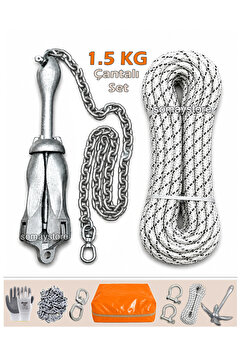 SomayStore Çantalı Tekne & Şişme Bot İçin Hazır Çapa Seti 1.5 KG (Eldiven hediyeli)