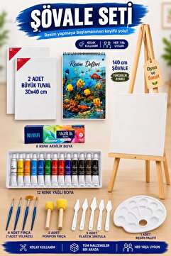 IG Yağlı Boya Resim Başlangıç Seti- Şövale, 35x50 cm Resim Defteri Ve 2 Tuval, (ŞÖVALYE)
