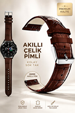 onlinekordon 20mm Kahverengi Krokodil Desenli Antialerjik Deri Saat Kordonu Kayışı Akıllı Pimli Kolay Sök Tak