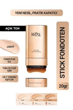 WOU World of Unique Stick Fondöten, Fırçalı Pratik Kapatıcı, 2 in 1, 20 gr, Açık Ton