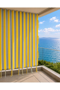 ERCANLI Balkon Perdesi Branda Kumaşı-enxboy Yağmur Geçirmez-kalın-bağcıklı-düğmeli Sarı Gri