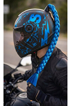 Hediyehanem Motor & Motosiklet Mavi Çift Örgü Saç Kask Dış Aksesuar
