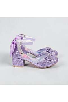 pediashoes Kız Çocuk Arkası Fiyonklu Mor Renk Prenses Minik Topuklu Abiye Ayakkabı