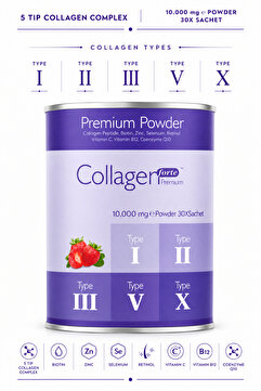 Collagen Forte Platinum Premium Kolajen Powder 10g X 30 Şase Biotin & Multivitamin Çilek Aromalı