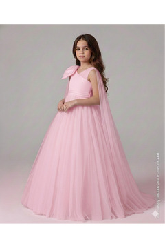Star Kids Kız Çocuk Pembe Prenses Elbise Fiyonk Detaylı,Kız Çocuk Mezuniyet Elbisesi ,Abiye Elbise