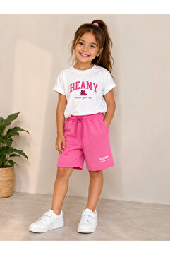 Heamy Kız Çocuk %100 Pamuk Compact Penye Yazlık T-Shirt ve Şortlu Takım