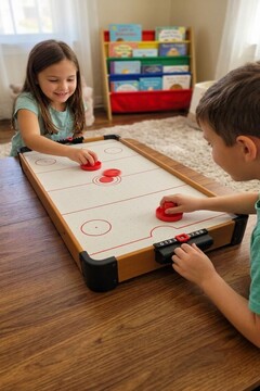 PlayZen 51 cm Fanlı Air Hockey Hava Hokeyi Masası 2 Kişilik Skor Tabelalı Masa Oyunu