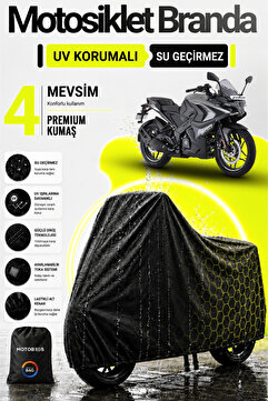 Motobros Motosiklet Brandası Motor Brandası Bajaj Pulsar RS 200 Uyumlu BlackShield Siyah Su Geçirmez UV Korumalı Motor Örtüsü