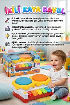 Tıfıl Toys Piyanolu İkili Kaya Davul! Işıklı Sesli Müzikli Masal Anlatan Şarkı Çalan Eğitici Oyuncak Enstrüman