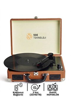 sgeteknoloji AHŞAP NOSTALJİK ŞARJLI BLUETOOTH HOPARLÖRLÜ PİKAP&GRAMAFON 33/45/78 RCA & 3.5mm Giriş