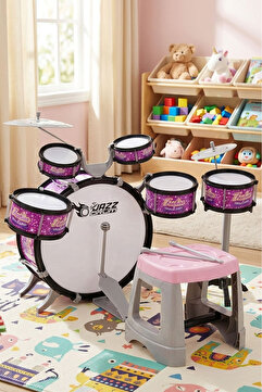 rennes RKD-08PK 2-5 Yaş Çocuklar İçin Oyuncak Bateri Seti Eğitici Müzik Aleti Pembe