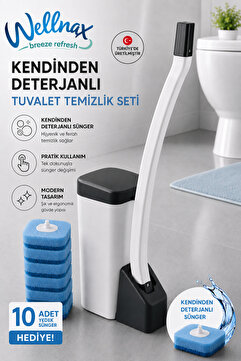 Wellnax breeze refresh Özel Tuvalet Temizlik Seti ve Kullan At 10 Adet Deterjanlı Tuvalet Yedek Sünger X1