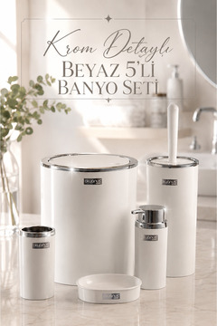 Okyanus Home Beyaz Yuvarlak Krom 5'li Banyo Seti