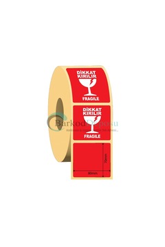 Snow BARKOD DEPOSU® Dikkat Kırılır Fragile Etiket 80x70mm – 250’li Rulo – Kuşe Kırmızı Uyarı Kargo Etiketi 10 Rulo