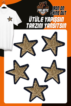 FANTASTIC ARMA Ütü Ile Yapışan Dokuma Arma Seti Patch Yama Altın Simli Saçaklı Yıldız Modeli (5 ADET)