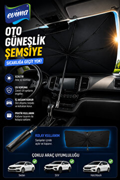 EVİMA Katlanabilir Oto Güneşlik Şemsiye 75x140 cm UV Korumalı Ön Cam Güneş Koruyucu