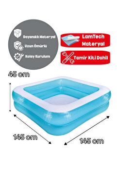 Kalitomi 145x145x45 cm Şişme Bahçe Havuzu – Çift Çemberli Aile Havuzu Tamir Kiti Dahil
