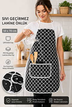 Morlay Sıvı Geçirmez Mutfak Önlüğü Sünger Dolgulu Çift Hazneli Cepli Model & Siyah
