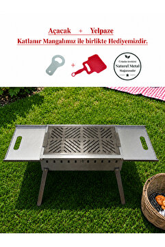 NATURELMETAL Sehpalı Galvaniz Katlanır Mangal Krom Izgara 50cm