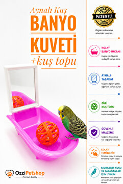 ozzipetshop Kuş Banyo Küveti Zilli Kuş Topu Muhabbet Kuşu Papağan Banyo Seti
