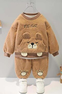 Bubito Kışlık Tatlı Peluş Alt Üst 2'li Takım Kahverengi