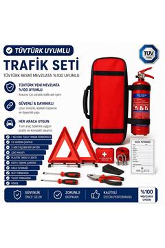 BCT STORE Muayene ve yönetmeliğe uygun araç trafik seti - Yıldız ve düz tornavida+pense+1 kg yangın tüpü+2 adet metal ayaklı reflektör+3 metre çeki halatı+ilk yardım çantası+boyunluk+takoz+kaza tutanağı