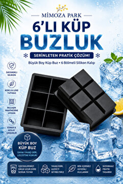 KÜÇÜK EW Büyük Boy 6 Bölmeli Silikon Buz Kalıbı - 6'lı Siyah Silikon Kare Buzluk