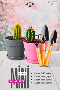 LİGROUND 5 Parça MİNİ Bahar Seti Mini Kazma Kürek Tırmık Saksı Balkon Çiçek Yetiştirme Seti Dekoratif Saksı