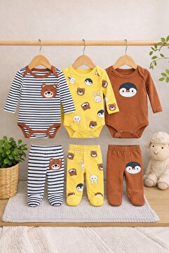 Bubito Sevimli Panda Desenli 6'lı Bebek Alt Üst Takım Çok Renkli