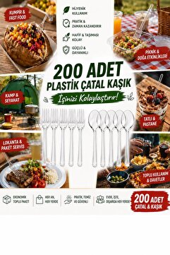 Elif mağazacılık Lüks Kristal Şeffaf Plastik Kaşık ( 100 Adet ) Şeffaf Plastik Çatal (100adet )