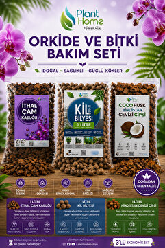 Plant Home Power Mix İthal Çam Kabuğu, Kil Bilyesi ve Coco Husk İçeren Profesyonel Orkide Toprağı Değişim Seti