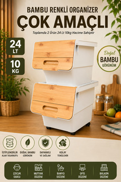 nextbuy 24 LT Bambu Renk Organizer Çok Amaçlı Kutu Tekerlekli Patates Sebze Soğanlık Kutusu Oyuncak Sepeti