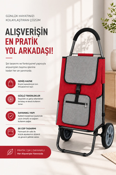 Vadi Katlanabilir Alışveriş Pazar Arabası – Sessiz Teker, Su Geçirmez Kumaş, Fermuarlı Çanta