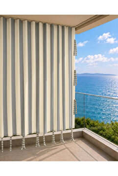 ERCANLI Balkon Perdesi Branda Kumaşı- Enxboy Yağmur Geçirmez-kalın-bağcıklı-düğmeli Gri Krem