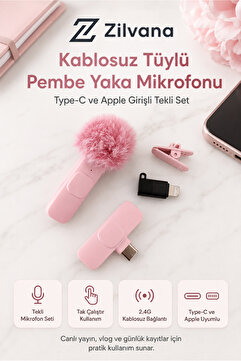 Zilvana Pembe Kablosuz Yaka Mikrofonu (TEKLİ) – Tak Çalıştır, Ios Iphone Uyumlu, 6-8 Saat Kullanım (1 ADET)