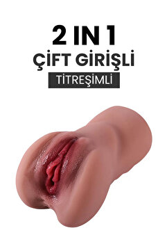 Vdude Natasha - Realistik Dokulu Melez Anal Vajinal 2 in 1 Titreşimli Suni Vajina
