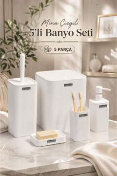 Okyanus Home Mina Beyaz Çizgili Kare Banyo Seti