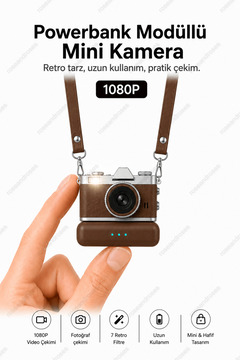 RoseandRoses Mini Dijital Kamera Powerbankli Flaşlı Video Foto Kamera Deri Askılı 1080P