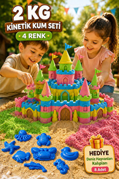 Heroes 2 Kg Kinetik Kum ve 8 Adet Kum Kalıbı Hediyeli Set - 4 Farklı Renk Eğitici Oyun Kumu