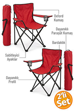 Trend Maison Katlanır Kamp Sandalyesi - Bordo - 2 Adet