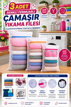 Özlem Toys 3 Adet Çamaşır Yıkama Filesi Renkli Fermuarlı