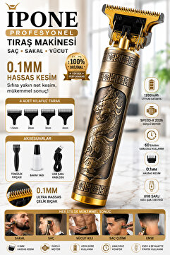 Ipone Dragon Çelik Kasa Profesyonel Saç Sakal Ense Çizim Tüm Vücut Tüyü Lazer Öncesi Tıraş Makinesi.