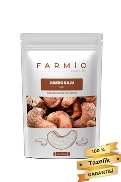 FARMİO Kabuklu (Zarlı) Jumbo Kaju - 200gr – Yağsız Kavrulmuş - Fırınlanmış - (2x100gr)