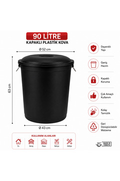 Markasız ucuz 90 Litre Kapaklı Plastik Kova Büyük Boy Bidon Çok Amaçlı Depolama Kovası Dayanıklı