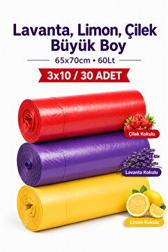 naft Büyük Boy Plus Büzgülü Çöp Torbası 65x70 3'Lü Eko Paket Lavanta-Çilek-Limon Kokulu Çöp Poşeti
