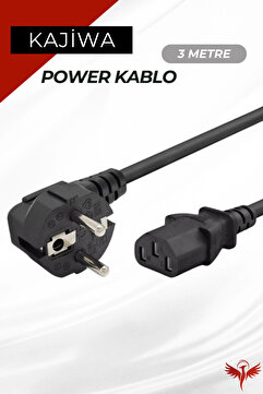 KAJİWA 3 Metre C13 Power Kablo - Bilgisayar Kasa Monitör PC Güç Kablosu 3*1mm 10A-16A 250V 500W 3mt