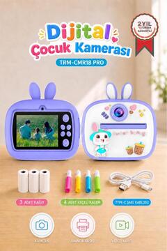 Torima Dijital Fotoğraf Makinesi Çocuk Termal Resim Kağıt Baskılı Yazıcı Kamera Video Makinesi CMR18 Mor