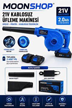 MOONSHOP Germany Power Seri 144vf 7 Şarjlı Hava Üfleyici Ve Toz Toplayıcı Çift Batarya.
