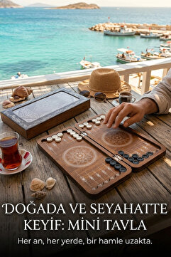 kutuTR TVL01 Mini Tavla Seti Kompakt Taşınabilir Çantalık Ceviz Renk Eskitme Stil Tavla Hediyelik 2 Adet Tabak Altlığı