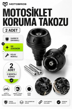 Motobros Motosiklet Koruma Takozu Motor Takozu Egsoz Koruma Takozu Siyah 2’li Set Universal Grenaj Koruma Takozu Montaj Vidalı